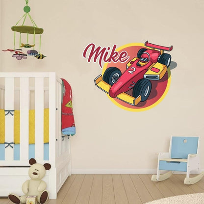 Personalised Racing Car Wall Sticker With Name Decal Vinyl Custom Kids Bedroom