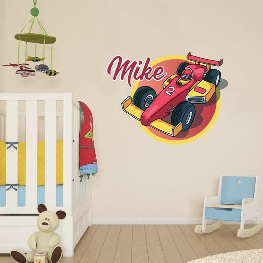 Personalised Racing Car Wall Sticker With Name Decal Vinyl Custom Kids Bedroom