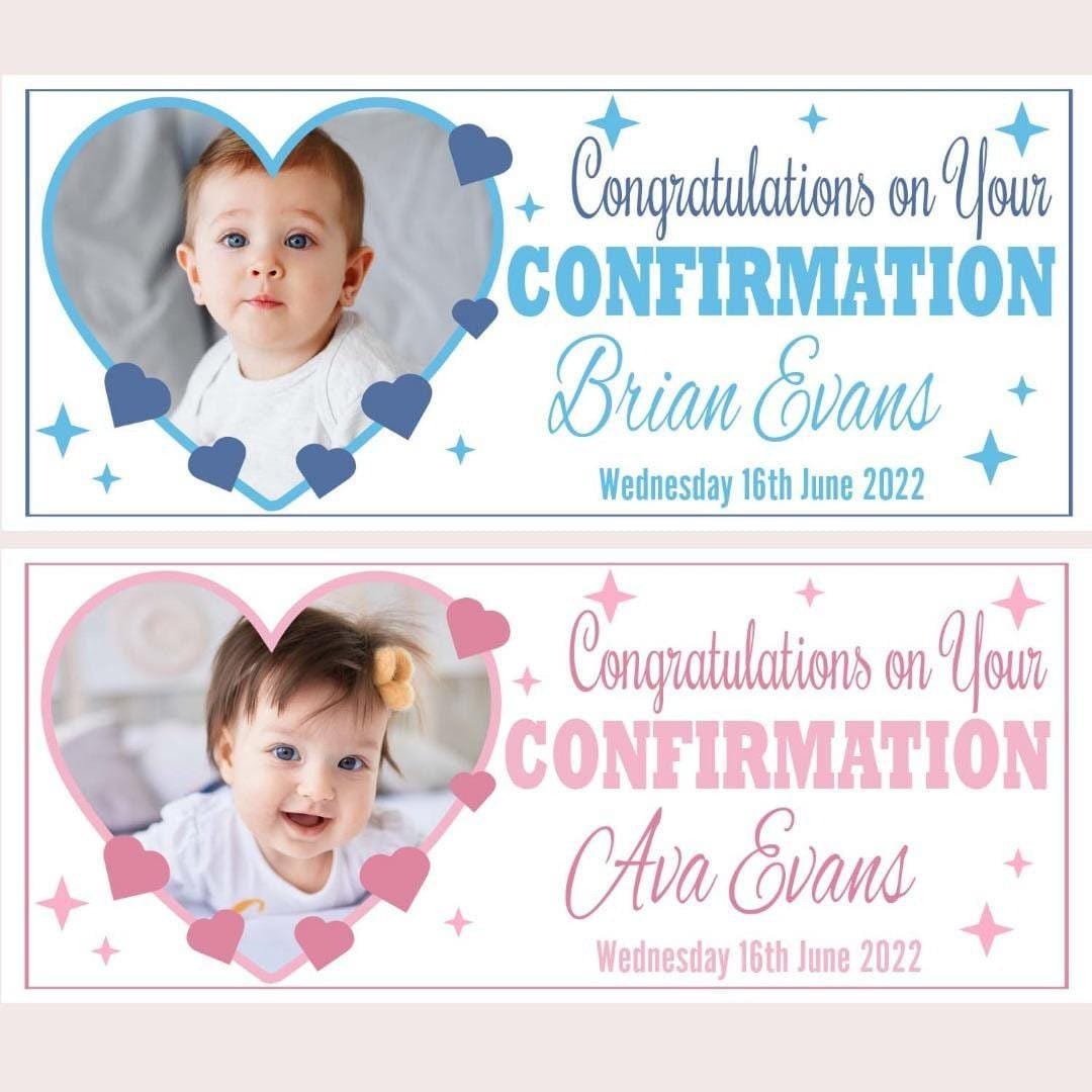 2x Personalised Confirmation Congratulations Banner With Picture Party Celebration