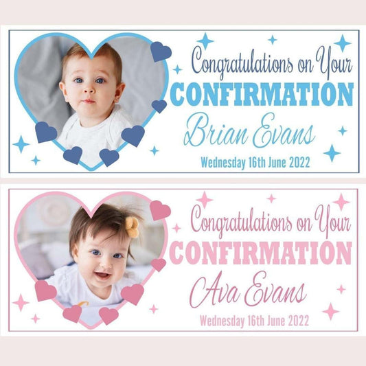 2x Personalised Confirmation Congratulations Banner With Picture Party Celebration