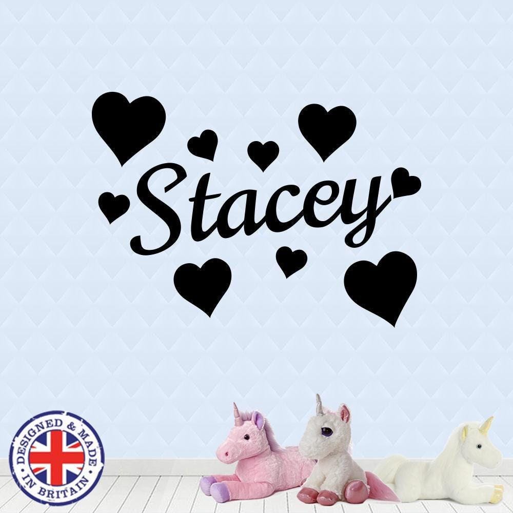 Personalised Name Custom Vinyl Sticker Hearts Wall Art Boys Girls Kids Bedroom