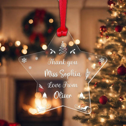 Personalised Thank You Teacher Christmas Ornament Star Hanging Tree Decor Xmas Keepsake Gift