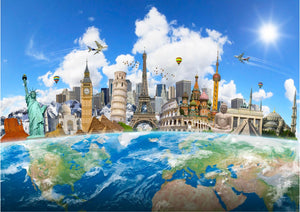 World Map Famous Landmarks Wonders Giant Poster - A5 A4 A3 A2 A1 Huge Sizes