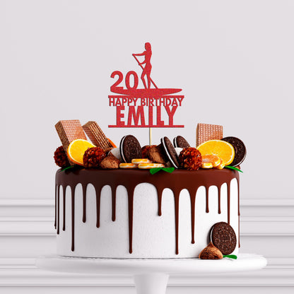 Personalised Paddle Board Glitter Cake Topper: Birthday Party Decor