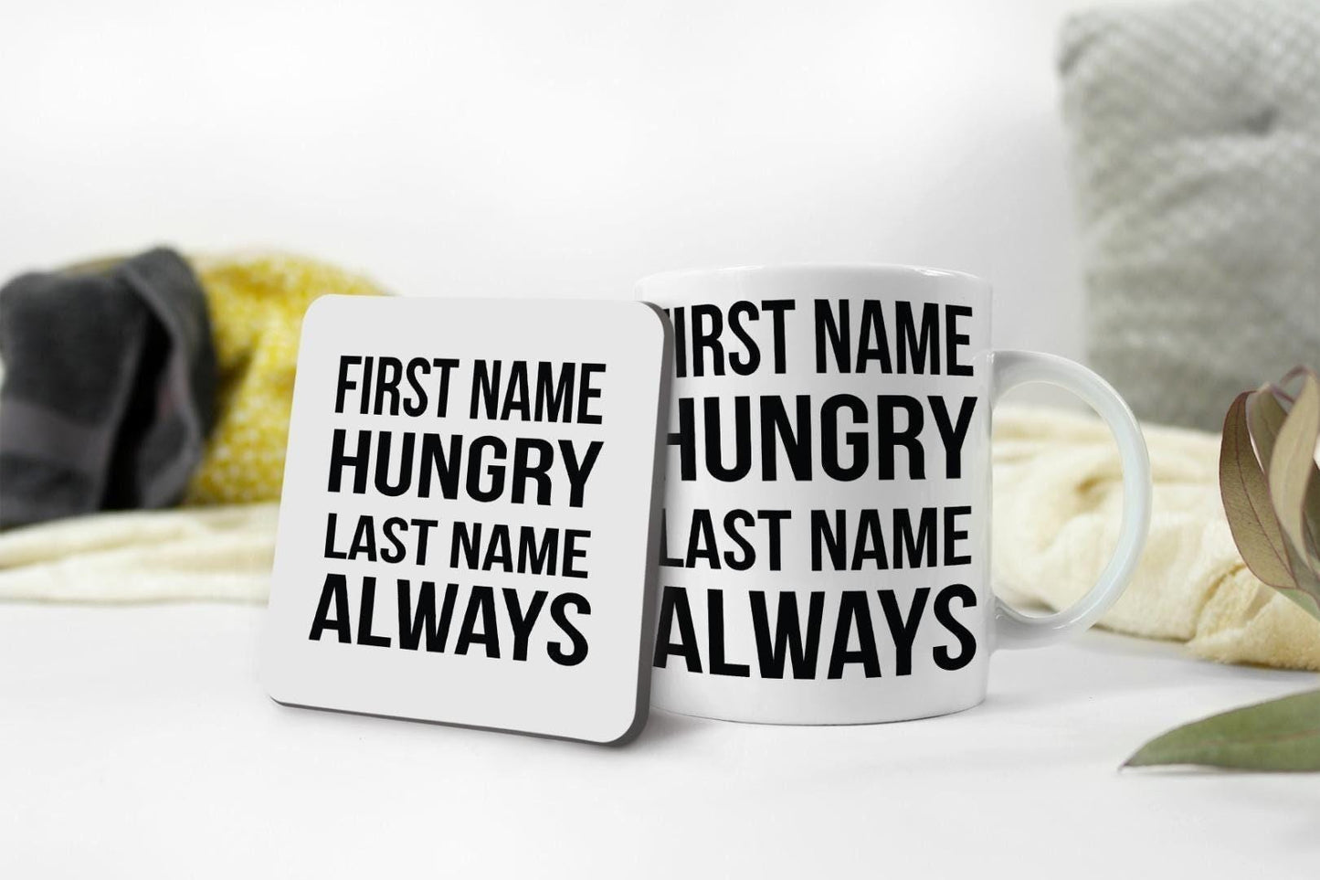 Hungry Always Mug & Coaster Set: Funny Novelty Gift