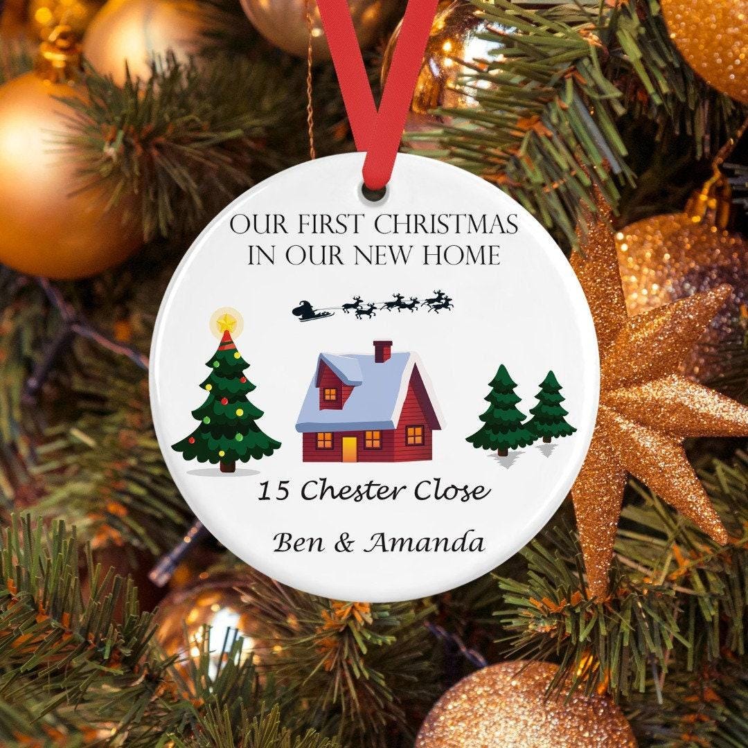 Personalised First Christmas In New Home Ceramic Bauble