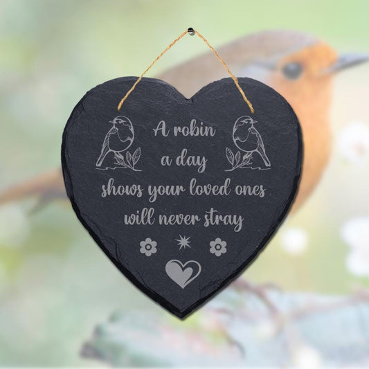 A Robin A Day Shows Laser Engraved Wall Hanging Memorial Heart Shape Slate Sign
