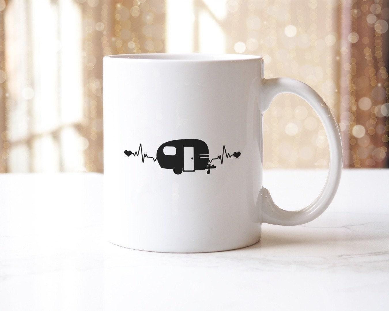 Camping Heartbeat - Funny Ceramic Novelty Mug & Coaster Coffee Tea Cup Adventurous Gift