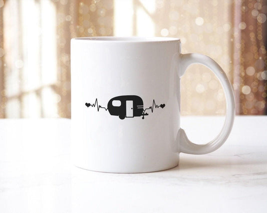 Camping Heartbeat - Funny Ceramic Novelty Mug & Coaster Coffee Tea Cup Adventurous Gift