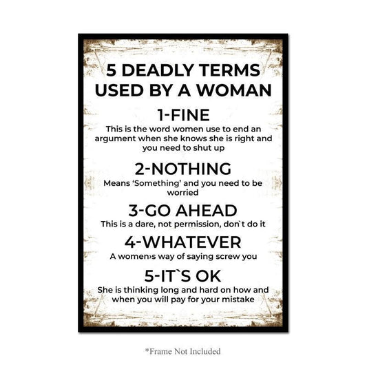 Deadly Terms Used By A Woman Fine Nothing Go Ahead Wall Poster Funny Print Decor