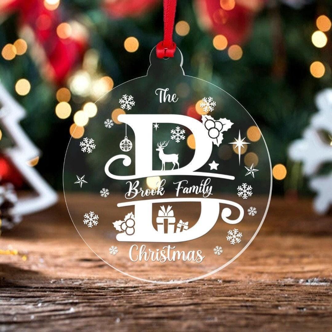 Personalised Christmas Bauble Family Name Monogram Xmas Decoration Gift 2 Sizes