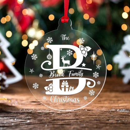 Personalised Christmas Bauble Family Name Monogram Xmas Decoration Gift 2 Sizes