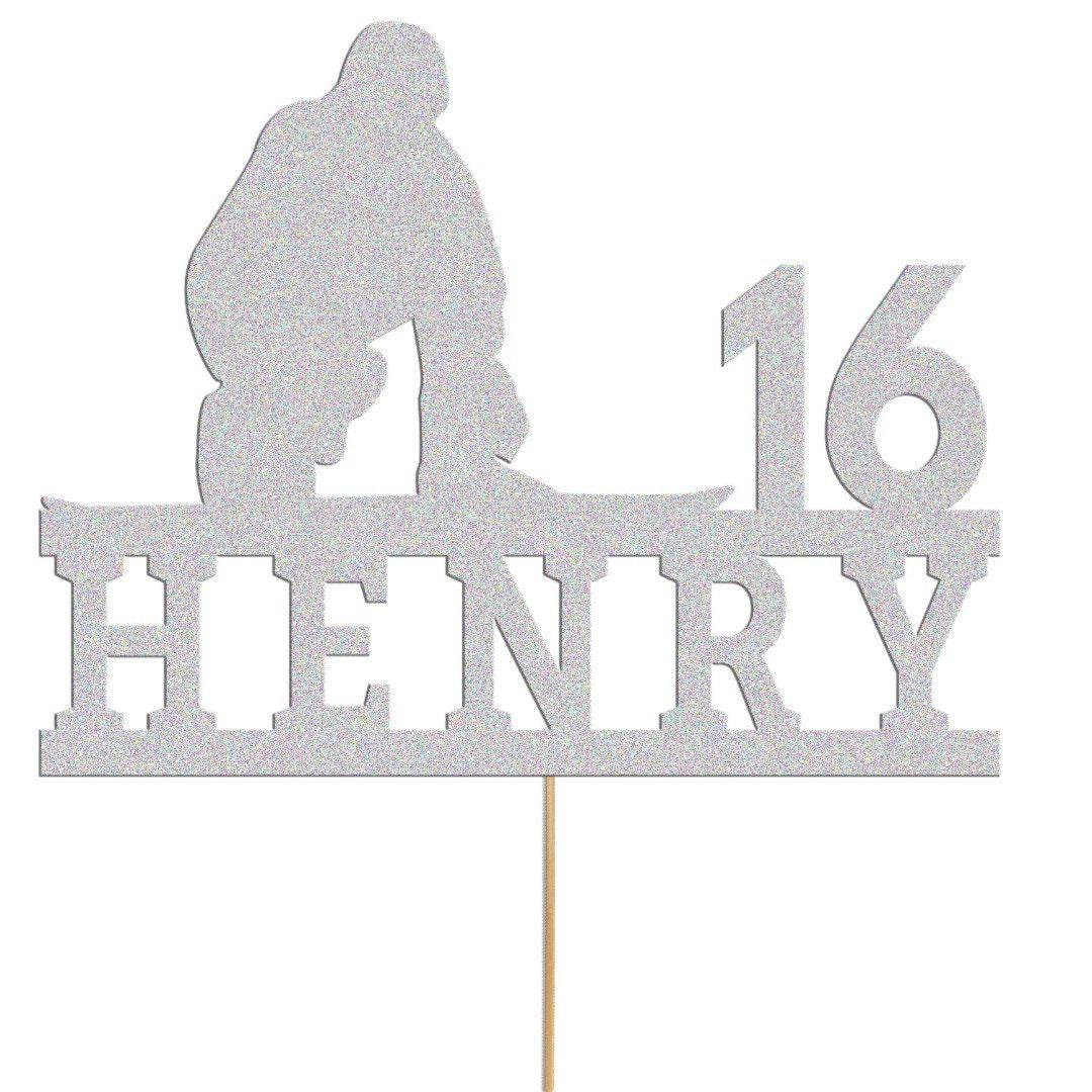 Personalized Skiing Birthday Cake Topper: Glitter Skier, Any Name & Age