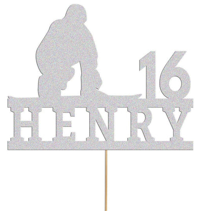 Personalized Skiing Birthday Cake Topper: Glitter Skier, Any Name & Age