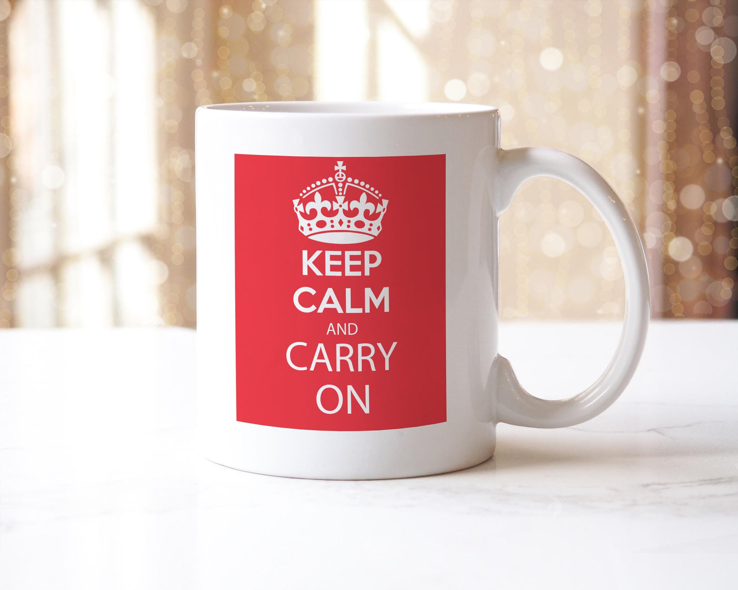 Red & White Keep Calm And Carry On Mug Unique Coffee Tea Cup Motivational Gift