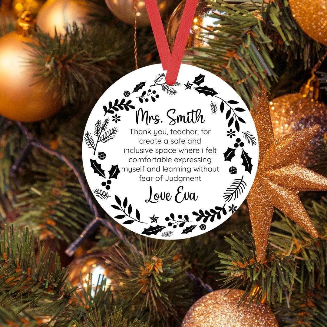 Personalised Christmas Bauble Hanging Tree Decor Teacher Ornament Round Xmas Keepsake Gift