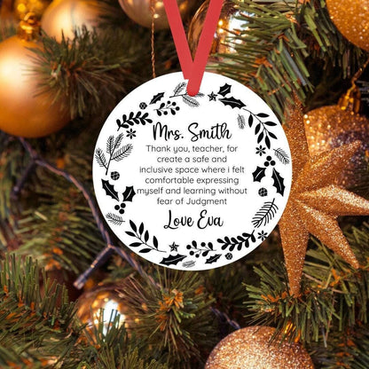 Personalised Christmas Bauble Hanging Tree Decor Teacher Ornament Round Xmas Keepsake Gift