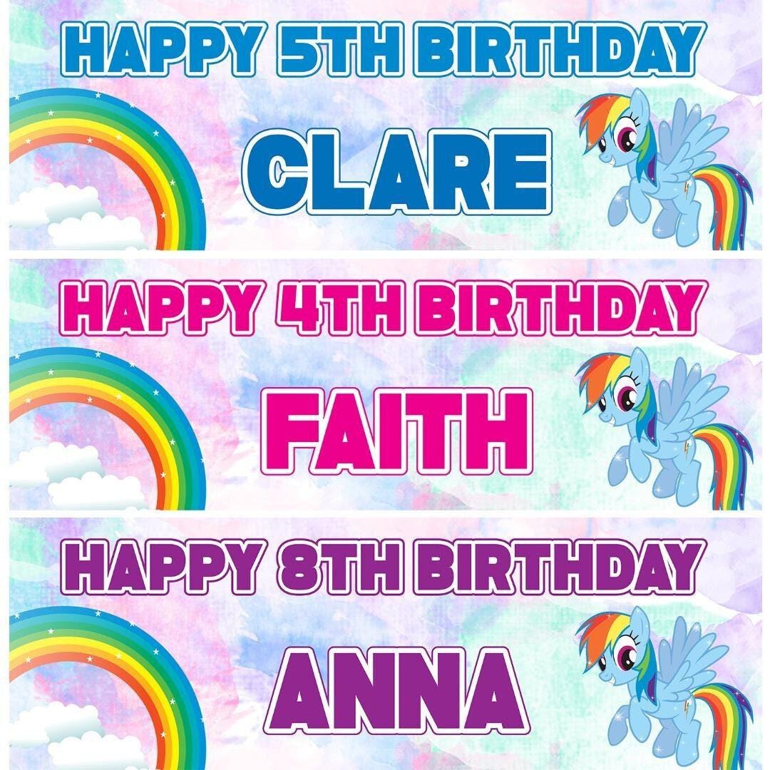 2 Personalised Pretty Unicorn And Rainbow Birthday Banners Decoration Posters