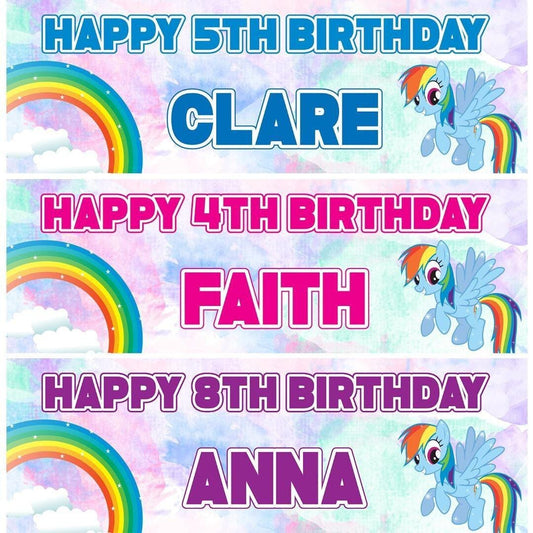 2 Personalised Pretty Unicorn And Rainbow Birthday Banners Decoration Posters