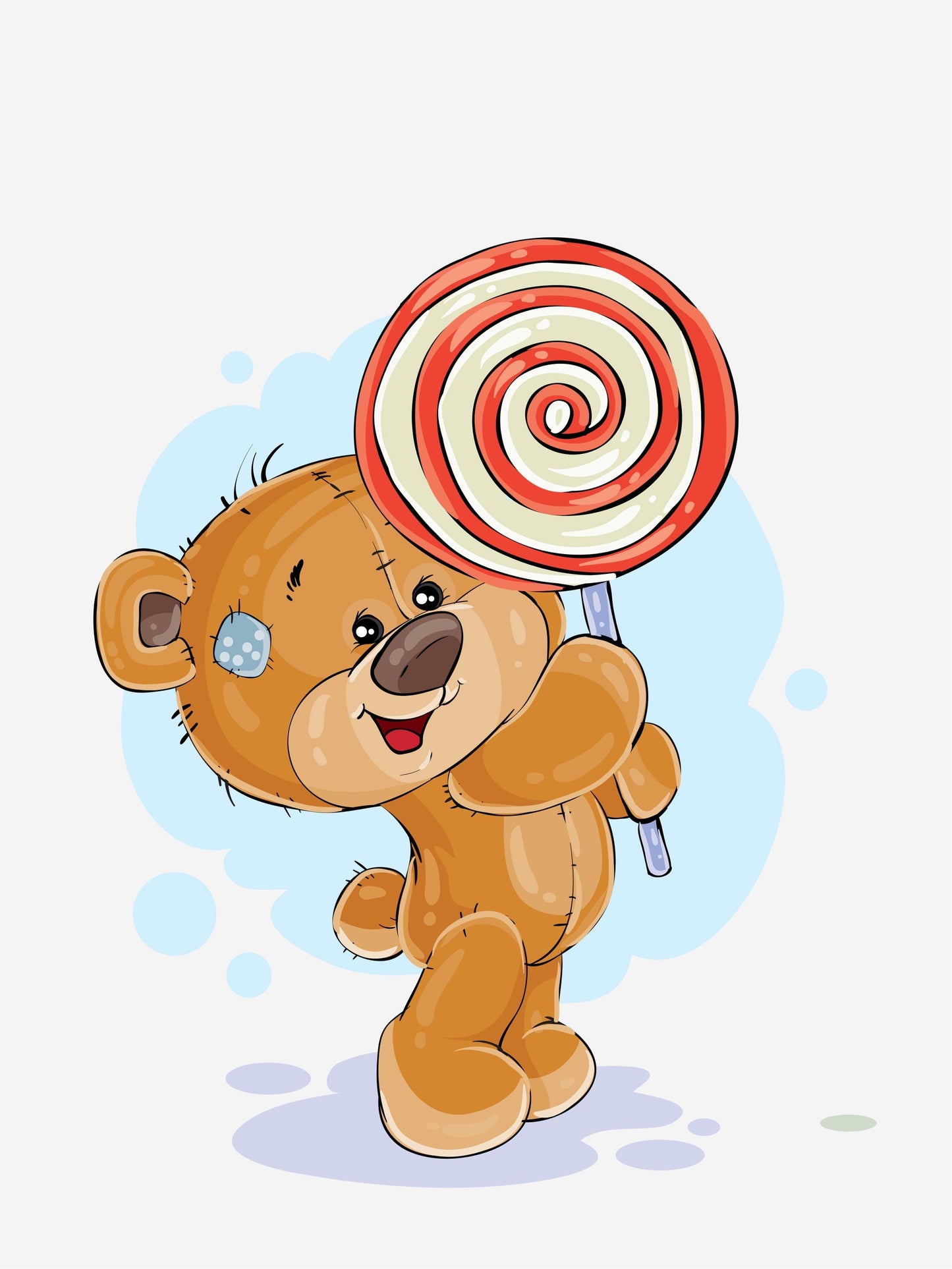 Cute Teddy Bear Holding Lolly Pop Nursery Wall Decor Art Poster Print