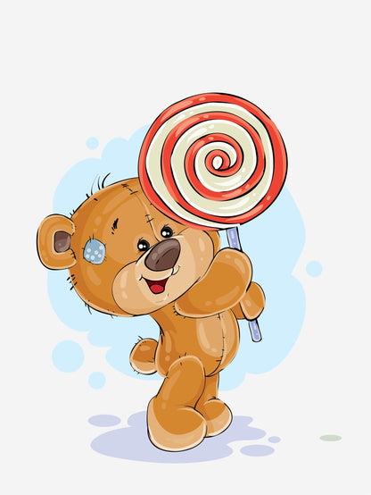 Cute Teddy Bear Holding Lolly Pop Nursery Wall Decor Art Poster Print