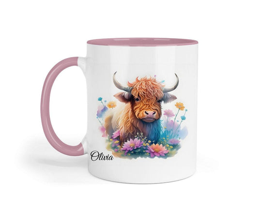 Highland Cow Mug & Coaster Set: Personalised Fluffy Cow Gift