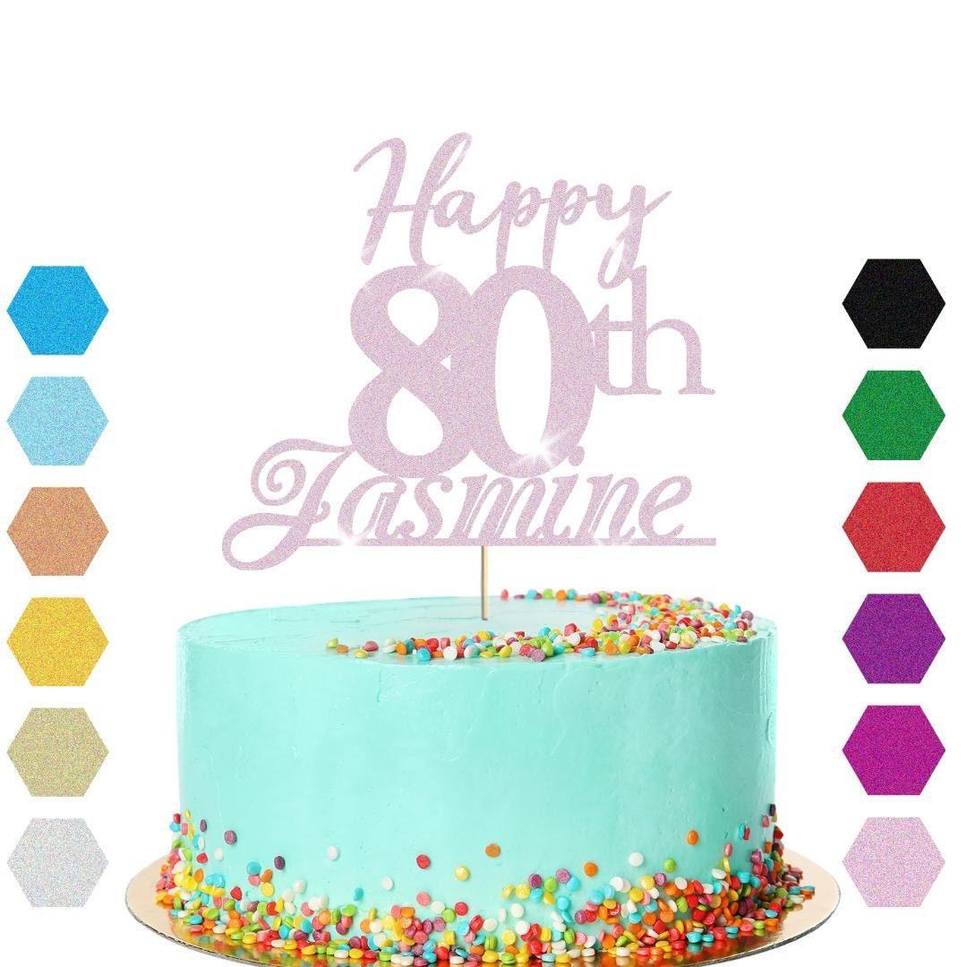 Personalised Name 80th Birthday Glitter Cake Topper Party Cake Decoration Gift