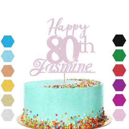 Personalised Name 80th Birthday Glitter Cake Topper Party Cake Decoration Gift