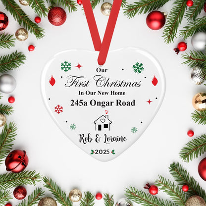 Personalised First Christmas In New Home Ceramic Bauble Ornament