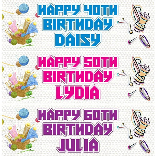 2 Personalised Knitting Birthday Party Celebration Banners Decoration Posters