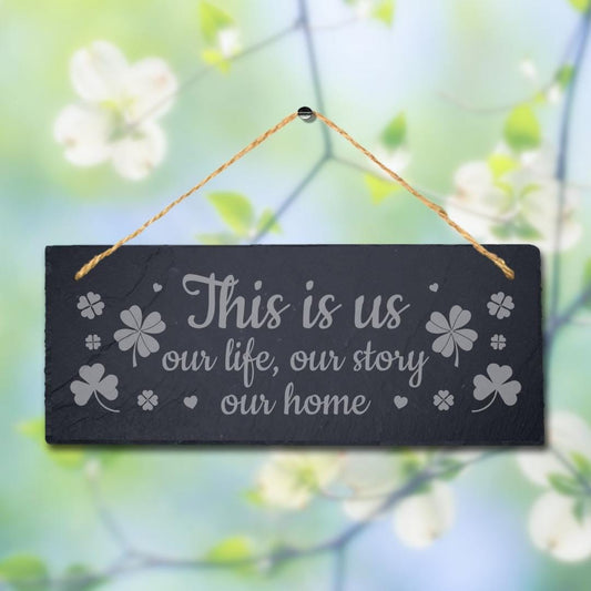 Laser Engraved Slate Home Plaque: This Is Us Design