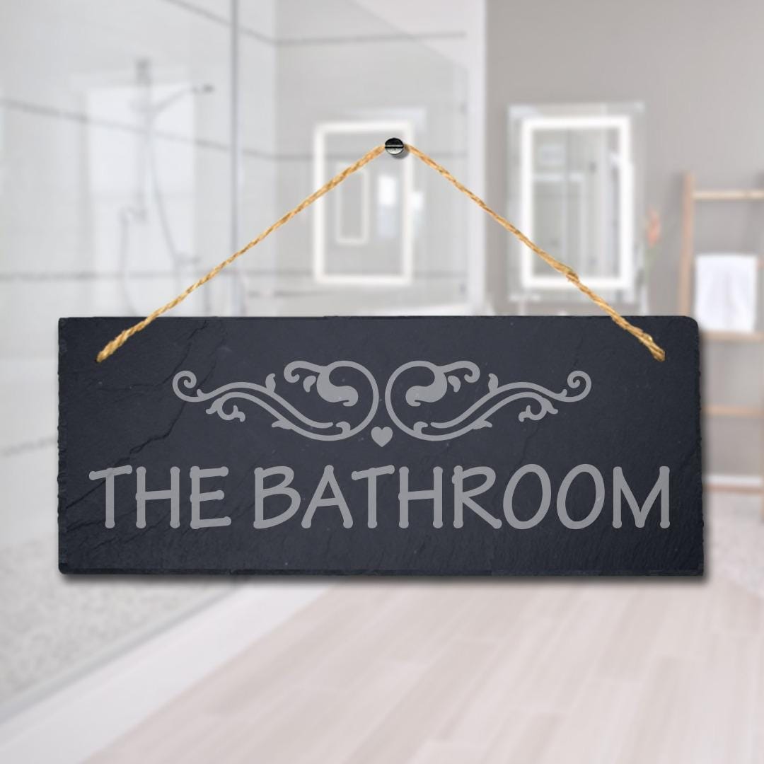 The Bathroom Laser Engraved Hanging Slate Washroom Bath Toilet Plaque Sign