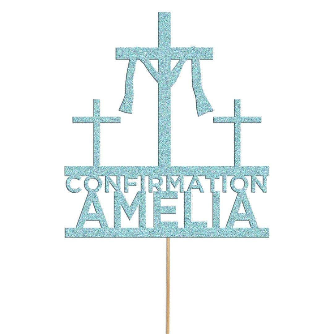 Personalised Glitter Cross Cake Topper: Confirmation Decoration