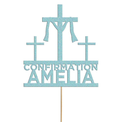 Personalised Glitter Cross Cake Topper: Confirmation Decoration