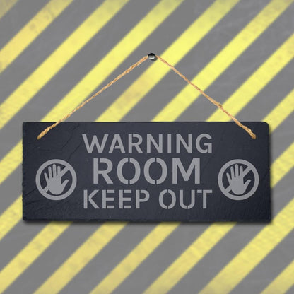 Warning Room Keep Out Laser Engraved Hanging Slate Caution Warning Plaque Sign