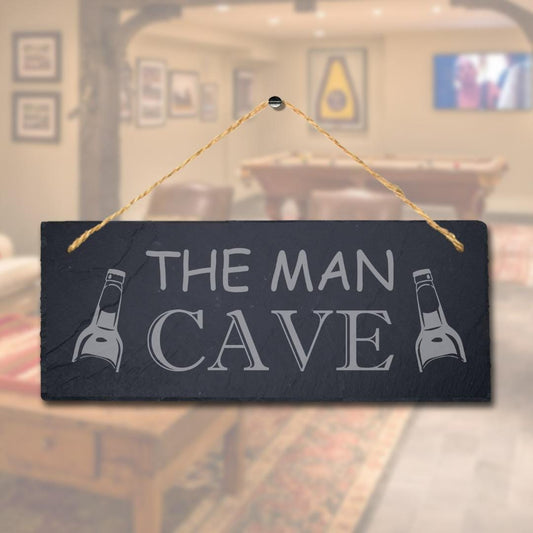 The Man Cave Laser Engraved Hanging Slate Pub Bar Shed Home Decor Plaque Sign