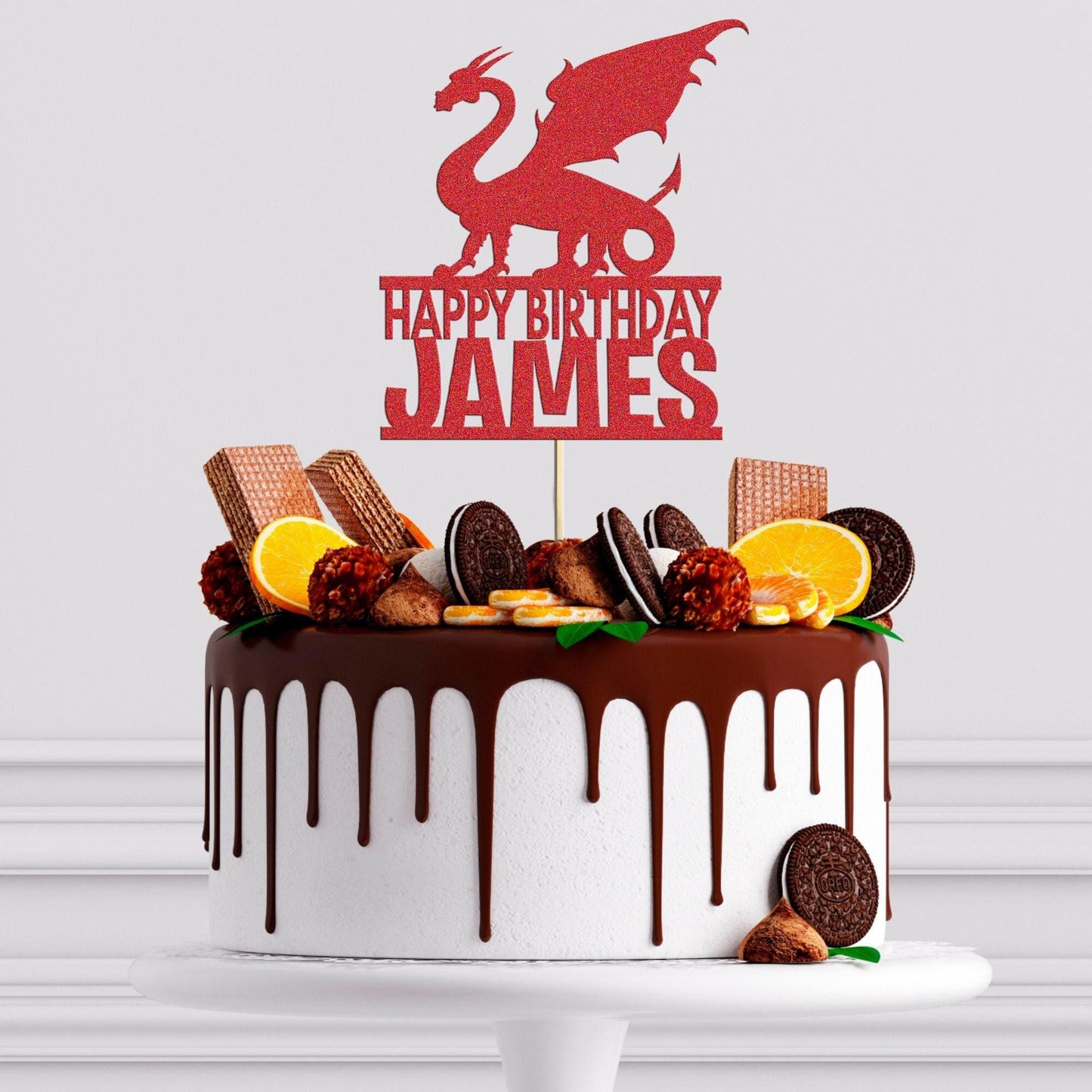 Personalised Dragon Birthday Cake Topper: Double Sided Glitter Decoration