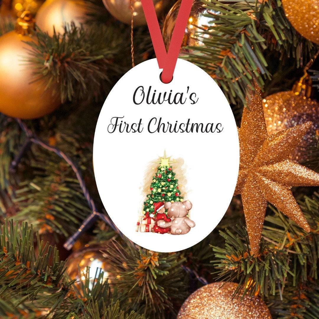 Personalised Babys First Christmas Oval Shape Ceramic Bauble Tree Hanging Decoration Keepsake