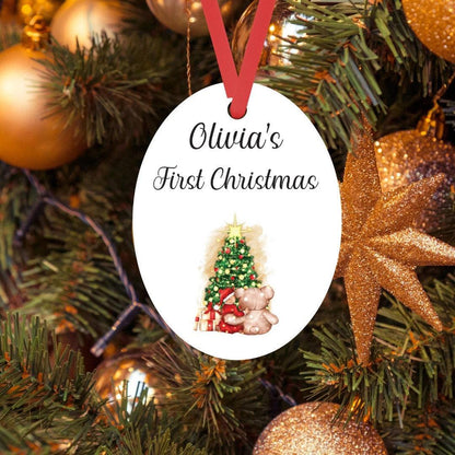 Personalised Babys First Christmas Oval Shape Ceramic Bauble Tree Hanging Decoration Keepsake