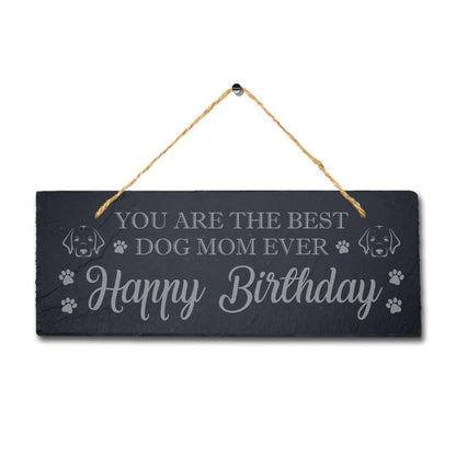 Engraved Slate Dog Mom Birthday Plaque with Jute Rope