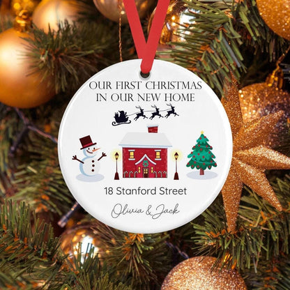 Personalised First Christmas In New Home Ceramic Bauble Ornament