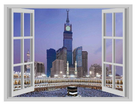 Huge Hajj Makkah Clock Tower Window Poster Art Wall Sticker Vinyl Decal