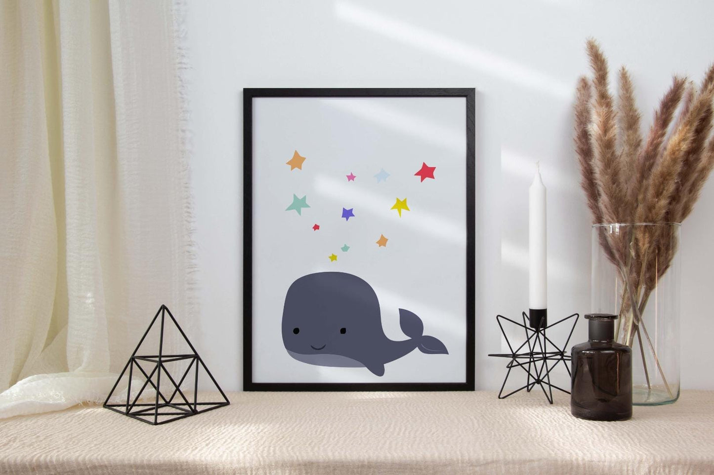 Cute Whale Stars Nursery Bedroom Boys Girls Wall Decor Art Poster Print