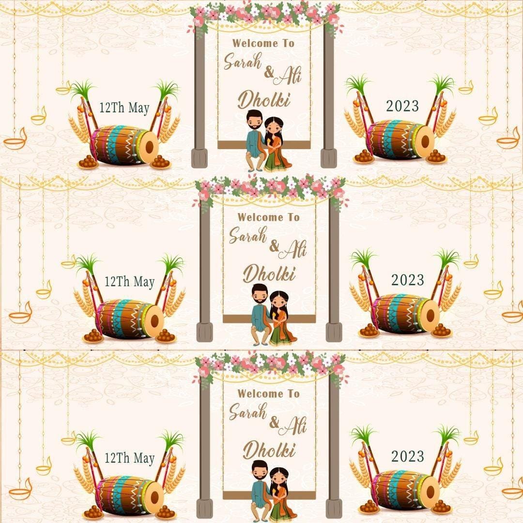 2x Personalised Dholki Banners: Henna Mendhi Party Decor