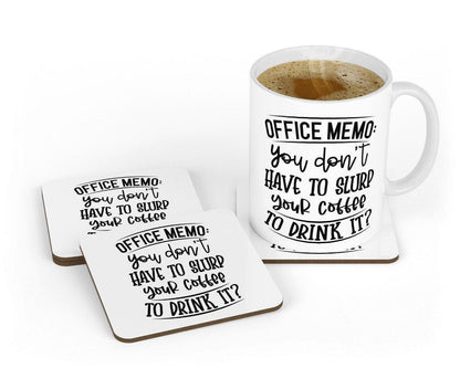 Funny Office Memo Coffee Mug & Coaster Set: Geek Humor Gift
