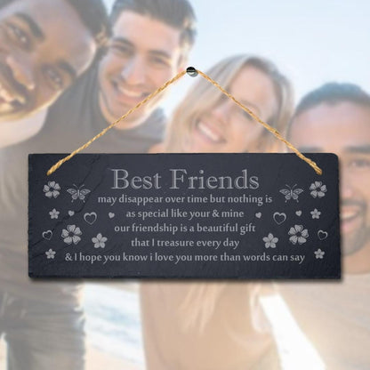 Best Friends Laser Engraved Hanging Slate Moving Friendship Gift Plaque Sign