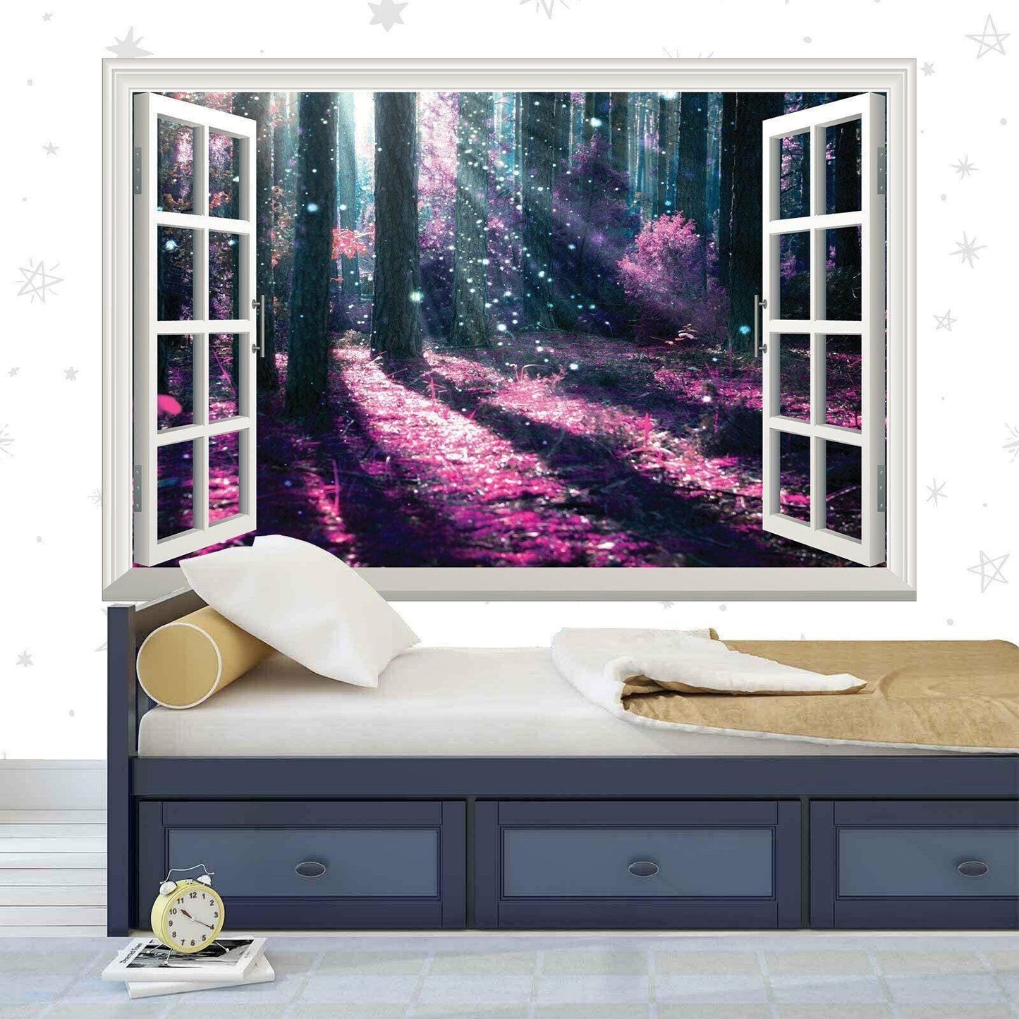 Enchanted Forest Window View Wall Decal: Purple Tree Vinyl Mural
