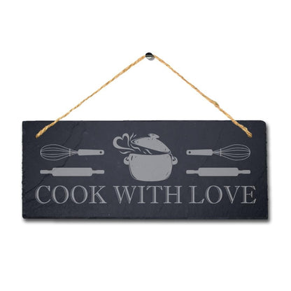 Cook With Love Laser Engraved Hanging Slate Kitchen Home Decor Plaque Sign