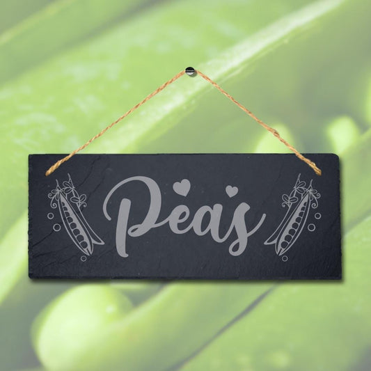 Peas Laser Engraved Hanging Slate Vegetable Patch Garden Allotment Plaque Sign