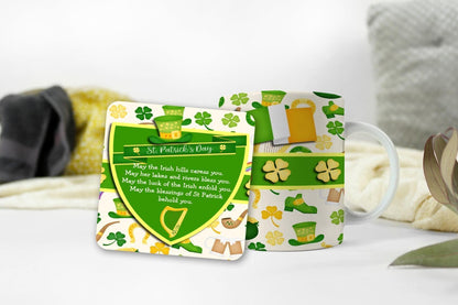 Irish Blessing Mug & Coaster Gift Set St Patricks Day Luck Prayer Coffee Gifts